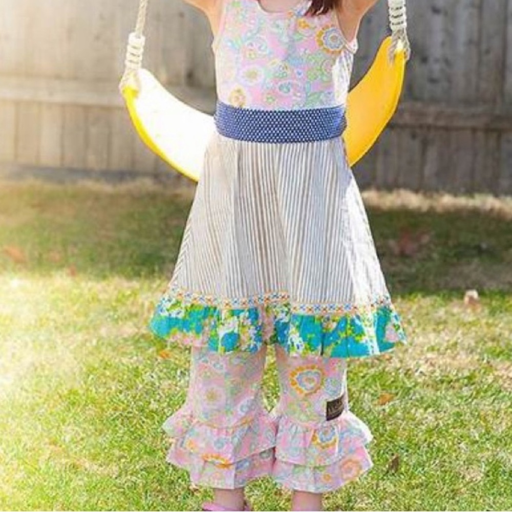 Matilda Jane Hammond Bay Stephanie Big Ruffle Pink Paisley Style Pants A9